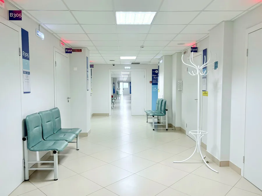 Hospital corridor with waiting seats